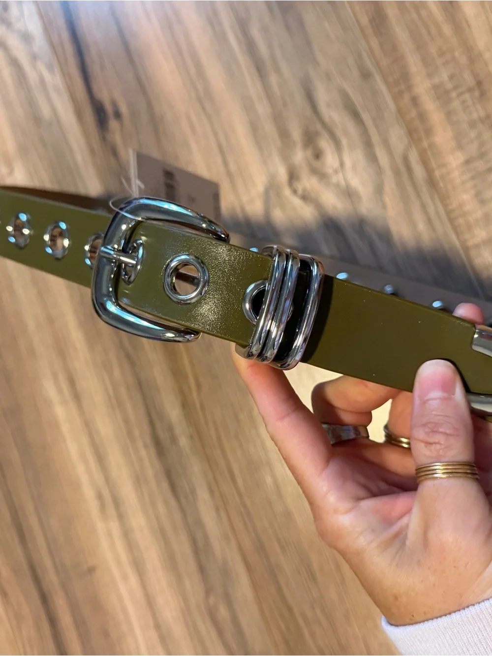 Anthropologie Olive Green Belt with Silver Buckle